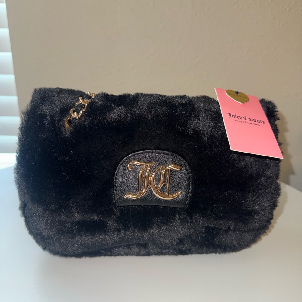 Juicy Couture Black Faux Fur Clutch